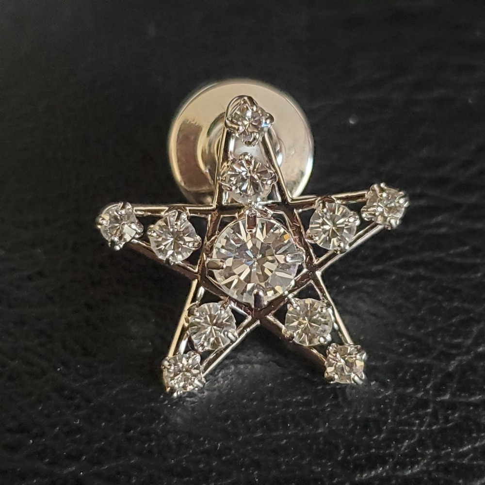 Swarovski‎ Star Tack Pin Brooch Rhodium Plated Clear Crystals Swan Signed